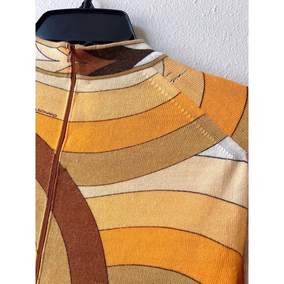 VTG Leonard Paris Geometric Knit Top Large Bergdorf Goodman Yellow Brown AS IS - Picture 9 of 11